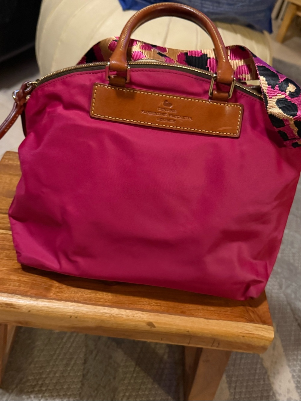 Dooney and Bourke Women's Magenta/Fuschia Nylon Tote with Leather Trim
